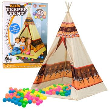 Podstavek za indijski šotor tipi za otroke + 60 žogic 155 cm