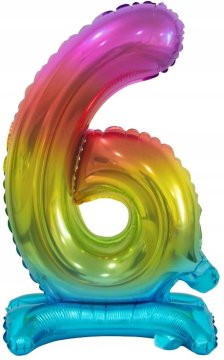 GoDan B&C folija balon številka 6 stoječi, mavrica, 38 cm