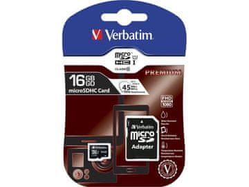 Verbatim Pomnilniška kartica MicroSDHC 16GB razreda 10 + adapter