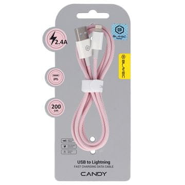 BLAVEC Candy 2.4A 2m pleten USB-kabel na Lightning Apple CarPlay CCA-UL24P20 roza
