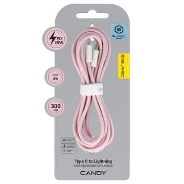 BLAVEC Candy kabel pleten USB Type-C na Lightning PD 20W 2.4A Apple CarPlay CCA-CL24P30 roza 3 m