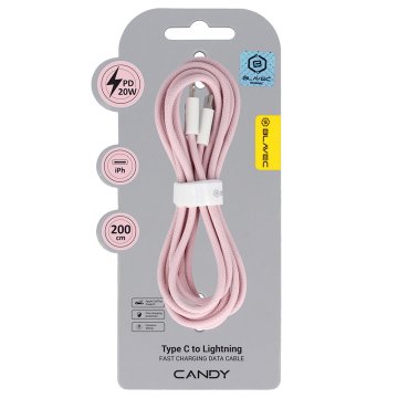 BLAVEC Pleteni kabel Candy tipa C na Lightning PD 20W 2.4A 2 metra Apple CarPlay CCA-CL24P20 roza
