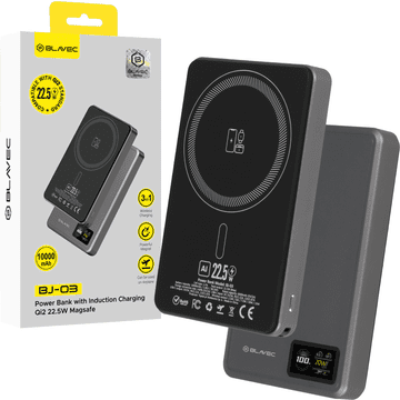 BLAVEC Prenosna baterija BJ-03 Slim 10000 mAh 13,5 mm USB-C 22,5 W magnetno-induktivna MagSafe 3v1 PBBJ03-MC10G siva aluminijasta