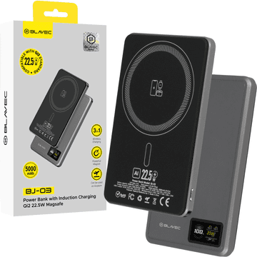 BLAVEC Powerbank BJ-03 Ultra Slim 5000 mAh 7,8 mm USB tip C 22,5 W magnetno-induktivni MagSafe 3v1 PBBJ03-MC5G siv aluminij