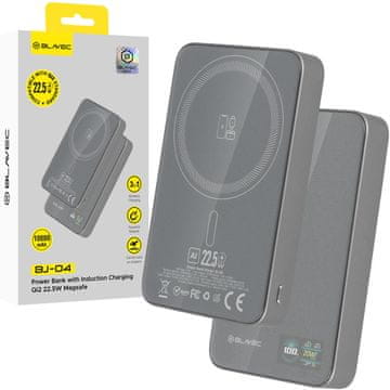 BLAVEC Powerbank BJ-04 Slim 10000 mAh 13,5 mm USB Type-C 22,5 W magnetno-induktivna MagSafe 3 v 1 PBBJ04-MC10G sivo steklo
