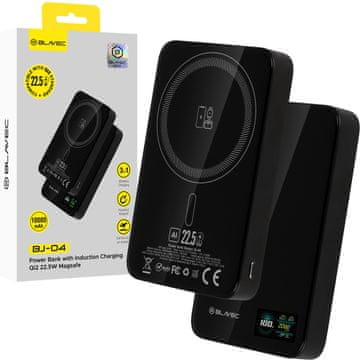 BLAVEC Powerbank BJ-04 Slim 13,5 mm tip C 22,5 W 10000 mAh magnetno-induktivna MagSafe 3 v 1 (PBBJ04-MC10B) črno steklo