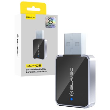 BLAVEC BCP-02 brezžični CarPlay Android Auto adapter Bluetooth Wi-Fi USB + adapter tipa C CPAABCP02-BWUB črne barve