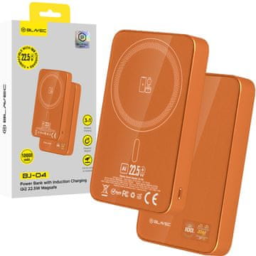 BLAVEC Powerbank BJ-04 Slim 10000 mAh 13,5 mm USB Type-C 22,5 W magnetno-induktivna MagSafe 3v1 (PBBJ04-MC10O) oranžna steklena