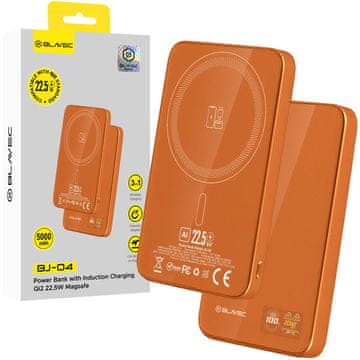 BLAVEC Prenosna baterija BJ-04 Ultra Slim 5000 mAh 7,8 mm USB tip C 22,5 W magnetno-induktivna MagSafe 3v1 PBBJ04-MC5O oranžna steklena