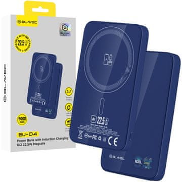 BLAVEC Powerbank BJ-04 Ultra Slim 5000 mAh 7,8 mm USB Type-C 22,5 W Magnetno-induktivna MagSafe 3 v 1 (PBBJ04-MC5N) Temno modra steklena