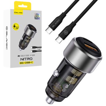 BLAVEC BS-05B-C Nitro USB + Type C QC 3.0 83W avtomobilski polnilnik s kablom Type-C na Type-C CCBS05BCN-UCB črne barve