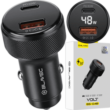 BLAVEC BS-04B Volt USB + Type-C QC 3.0 48W avtomobilski polnilnik CCBS04BV-UCB črne barve