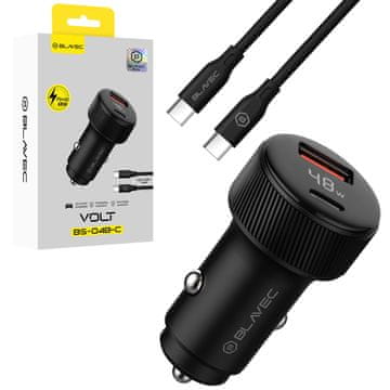BLAVEC Volt BS-04B-C USB Type-C QC 3.0 48W avtomobilski polnilnik s kablom Type-C na Type-C CCBS04BCV-UCB črne barve