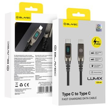 BLAVEC Lumix pleteni kabel tipa C na tip C PD 100W 5A LED zaslon 1,2 m Apple CarPlay/Android Auto CLU-CC5BG12 črno-siv