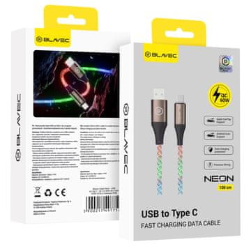 BLAVEC Kabel USB na tip C Neon QC 3.0 60W 3A 1 meter Apple CarPlay/Android Auto CNE-UC3L1 žareči RGB