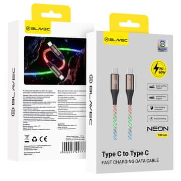 BLAVEC Neon kabel tipa C na tip C PD 60W 3A 1 m Apple CarPlay / Android Auto CNE-CC3L1 svetleč RGB