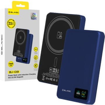 BLAVEC Powerbank BJ-03 Slim 10000 mAh 13,5 mm USB-C 22,5 W magnetno-induktivna MagSafe 3v1 PBBJ03-MC10N temno modra aluminijasta