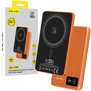 BLAVEC Powerbank BJ-03 Ultra Slim 5000 mAh 7,8 mm USB tip C 22,5 W magnetno-induktivna MagSafe 3v1 PBBJ03-MC5O oranžna aluminijasta