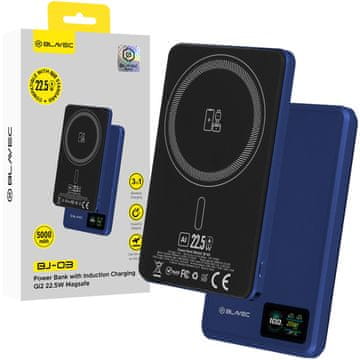 BLAVEC Powerbank BJ-03 Ultra Slim 5000 mAh 7,8 mm USB tip C 22,5 W magnetno-induktivni MagSafe 3 v 1 PBBJ03-MC5N temno modra aluminijasta