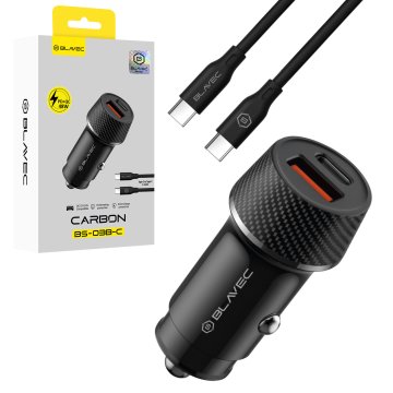 BLAVEC BS-03B-C Carbon USB Type-C QC 3.0 avtomobilski polnilnik 48W s kablom Type-C na Type-C CCBS03BC-UCB črne barve