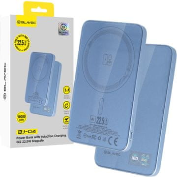 BLAVEC Powerbank BJ-04 Ultra Slim 5000 mAh 7,8 mm USB Type-C 22,5 W Magnetno-induktivna MagSafe 3v1 PBBJ04-MC5LB Svetlo modra steklena
