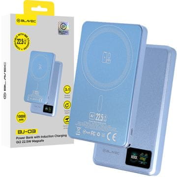 BLAVEC Powerbank BJ-03 Slim 10000 mAh 13,5 mm USB tip C 22,5 W magnetno-induktivna MagSafe 3v1 PBBJ03-MC10LB svetlo modra aluminijasta