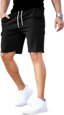 Moške cargo kratke hlače črne športne udobne prevetrljive z elastičnim pasom in vrvico, številni žepi, za fitnes, trening, golf, pohodništvo, košarko, vsakdan, pralne v stroju, velikost M (30 EU)