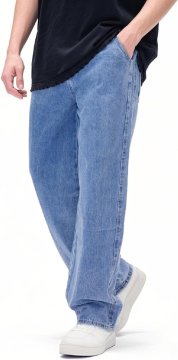 Moške jeans hlače baggy ohlapen kroj iz visokokakovostnega bombaža streetwear casual stil ravna hlačnica več žepov pralni stroj udobne modre velikost 34 EU za vsak dan hip-hop