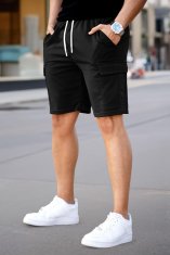 Moške cargo kratke hlače črne športne udobne prevetrljive z elastičnim pasom in vrvico, številni žepi, za fitnes, trening, golf, pohodništvo, košarko, vsakdan, pralne v stroju, velikost M (30 EU)