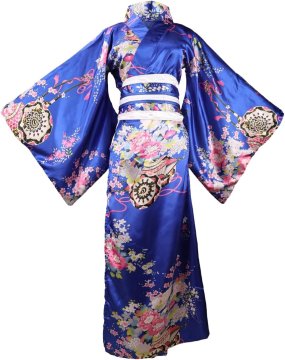 Ženski kimono Yukata ogrinjalo japonski slog moder cvetlični vzorec z dolgim rokavom pas obi in okrasna mašna komplet univerzalna velikost lahek poliester za domače udobje ali kostum za cosplay