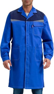 Laboratorijska halja ochranna delovna halja modra XXL unisex 65% poliester 35% bombaž ohlapen kroj elastične manšete skriti gumbi 3 žepi za laboratorij, delavnico, medicino, hobi, kostum, cosplay
