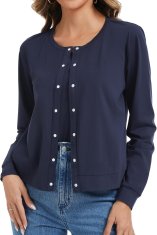 Ženski odprt kardigan za dojenje z dolgimi rokavi, elastična bluza za nosečnice in dojenje, diskretno dojenje z gumbi, dihajoč hitro sušeč material odporen na vlago, temno modra, velikost XL