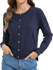 Ženski odprt kardigan za dojenje z dolgimi rokavi, elastična bluza za nosečnice in dojenje, diskretno dojenje z gumbi, dihajoč hitro sušeč material odporen na vlago, temno modra, velikost XL