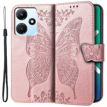 GS Preklopni ovitek za Infinix Hot 30i, metulj, roza zlata