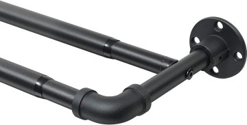 Dvojni loftovski kovinski karniš črn 74-127 cm dvojna tirnica 2 letvi teleskopski trpežen industrijski slog za lahke in zatemnitvene zavese premer letve 2,5 cm do 10 kg stenska montaža