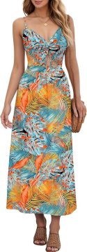 Dolga poletna obleka Maxi za ženske, ohlapna, prozračna, vzorčasta boho obleka z izrezom V, nastavljivimi naramnicami, stranskimi žepi, elastično tkanino, velikost 2XL, pisana