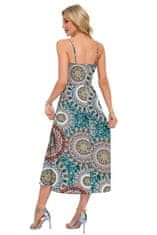 Ženska maxi obleka Boho zračna cvetlična večbarvna z V-izrezom, nastavljivimi naramnicami in žepi, elastična tkanina, regular fit, cut-out detajl, poletna obleka za plažo in večer, velikost M