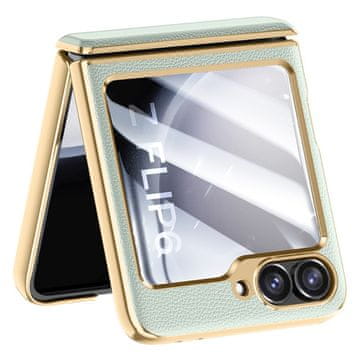 Overboard Usnjen ovitek Litchi za Samsung Galaxy Z Flip7 FE / Z Flip6, zelen