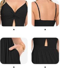 Ženska maxi poletna obleka Boho z žepi bela-modra XL V-izrez nastavljive naramnice vezalni pas dva stranska žepa lahka elastična tkanina za vsakodnevni stil in elegantne priložnosti