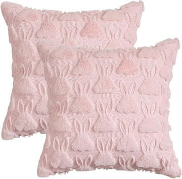Set 2 prevlek za blazine 50 x 50 cm roza plišaste z zajčjimi ušesi iz mehkega umetnega krzna 100% poliester s skritim zadrgo, odporne proti gubanju, za dnevno sobo, spalnico, otroško sobo in pisarno