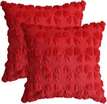 Prevleke za blazine set 2 kom 45x45 cm rdeče plišaste dekorativne z žakarjasto strukturo iz umetnega krzna 100% poliester skrit zadrgo za dnevno sobo spalnico in pisarno