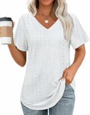 Ženska tunika oversize z V-izrezom kratek rokav bela velikost XL (46-48) zračna nežna do kože za vsakodnevno nošenje elegantne in športne kombinacije pranje do 30 °C