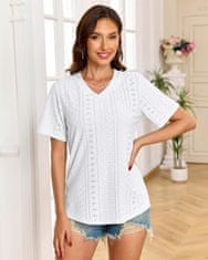 Ženska tunika oversize z V-izrezom kratek rokav bela velikost XL (46-48) zračna nežna do kože za vsakodnevno nošenje elegantne in športne kombinacije pranje do 30 °C