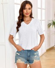 Ženska tunika oversize z V-izrezom kratek rokav bela velikost XL (46-48) zračna nežna do kože za vsakodnevno nošenje elegantne in športne kombinacije pranje do 30 °C