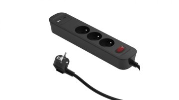 Podaljšek za hitro polnjenje PD20, 3-vtičnica s stikalom + 2x USB (A+C), 1,4 m SQUALL, grafitna barva / 34098