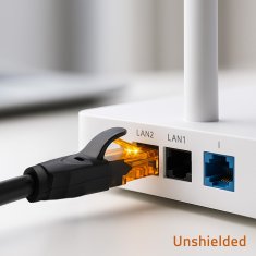 Qoltec UTP patchcord kabel | CAT6 | 2 x RJ-45 | Visoka hitrost 1 Gb/s | Pozlačeni kontakti | 10 m | črne barve