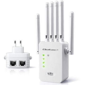Qoltec WiFi ojačevalnik signala | repetitor | dostopna točka | N300 | 6 anten | 2x RJ45