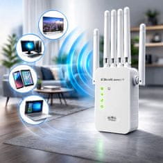 Qoltec WiFi ojačevalnik signala | repetitor | dostopna točka | N300 | 6 anten | 2x RJ45