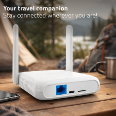 Qoltec usmerjevalnik za dom in potovanja 4G LTE WiFi 6 | AX300 | 2,4 GHz | dvojna antena | USB-C | mikro SIM