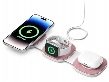 Brezžični induktivni polnilnik T1-3v1 MagSafe roza